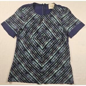 Wren Women’s Blue Patterned Shirt 100% Silk Size Small